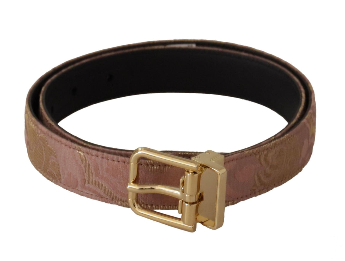 Dolce & Gabbana Rose Gold Leather Logo Engraved Metal Buckle Belt - Ellie Belle