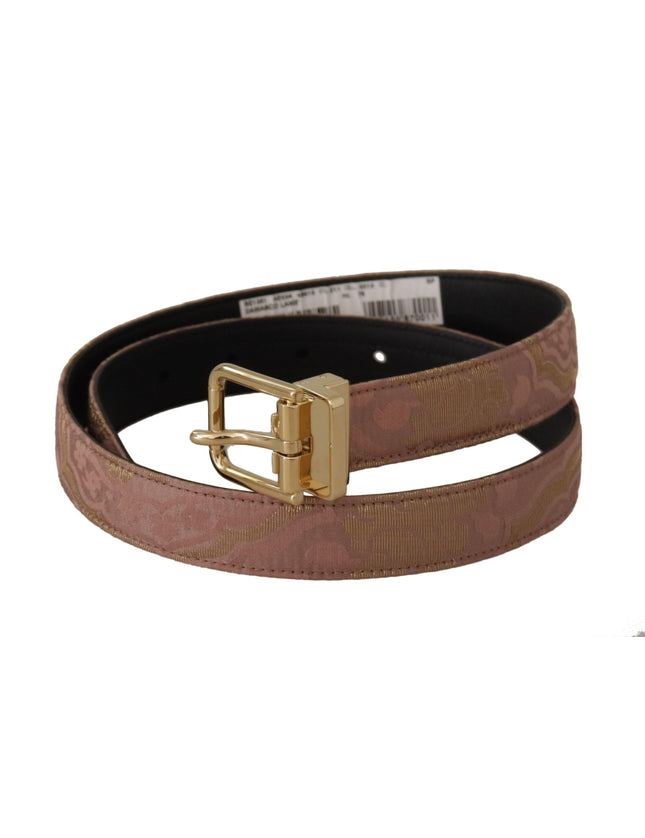 Dolce & Gabbana Rose Gold Leather Logo Engraved Metal Buckle Belt - Ellie Belle