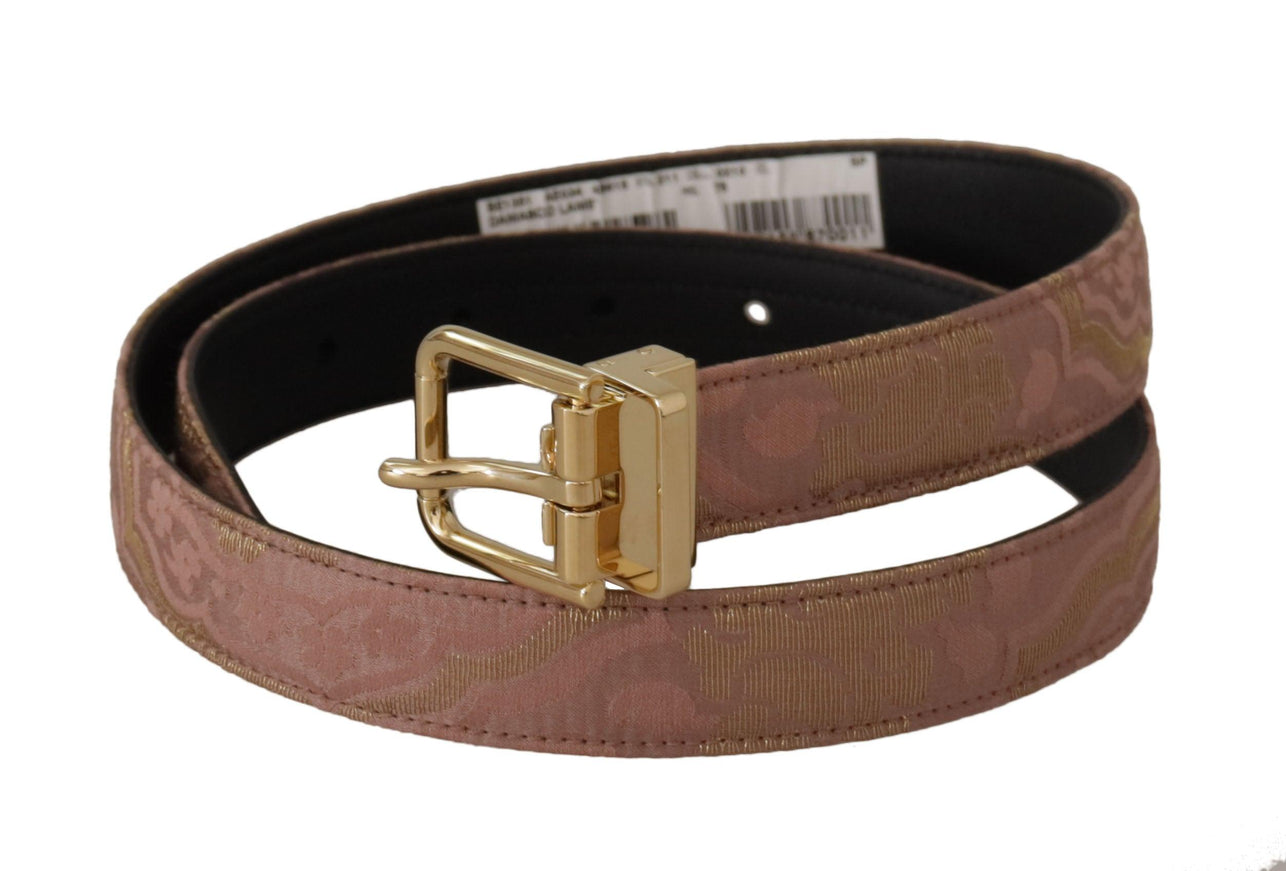 Dolce & Gabbana Rose Gold Leather Logo Engraved Metal Buckle Belt - Ellie Belle