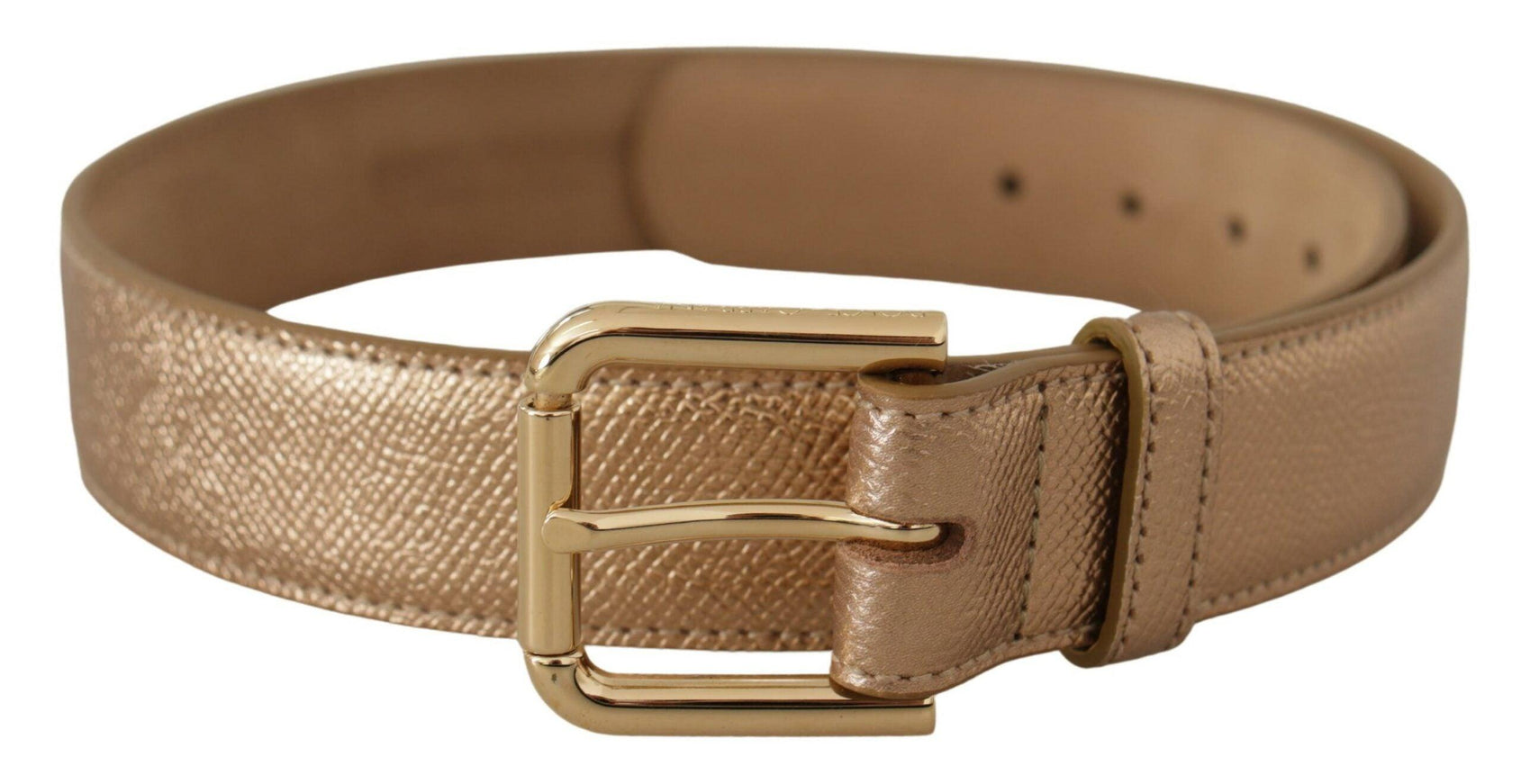 Dolce & Gabbana Rose Gold Leather Metallic Tone Metal Buckle Belt - Ellie Belle