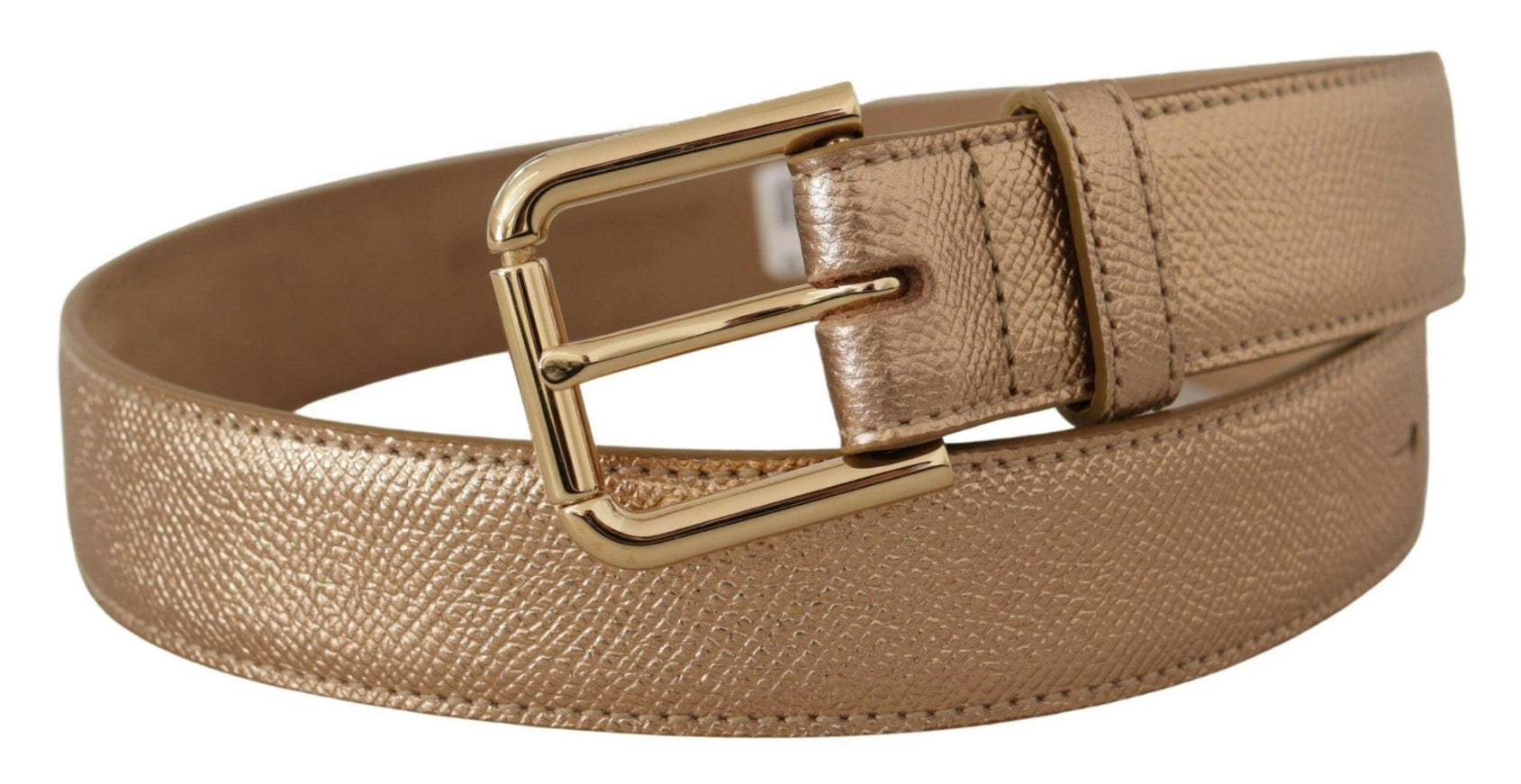 Dolce & Gabbana Rose Gold Leather Metallic Tone Metal Buckle Belt - Ellie Belle