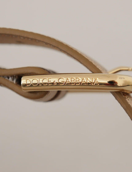 Dolce & Gabbana Rose Gold Leather Metallic Tone Metal Buckle Belt - Ellie Belle
