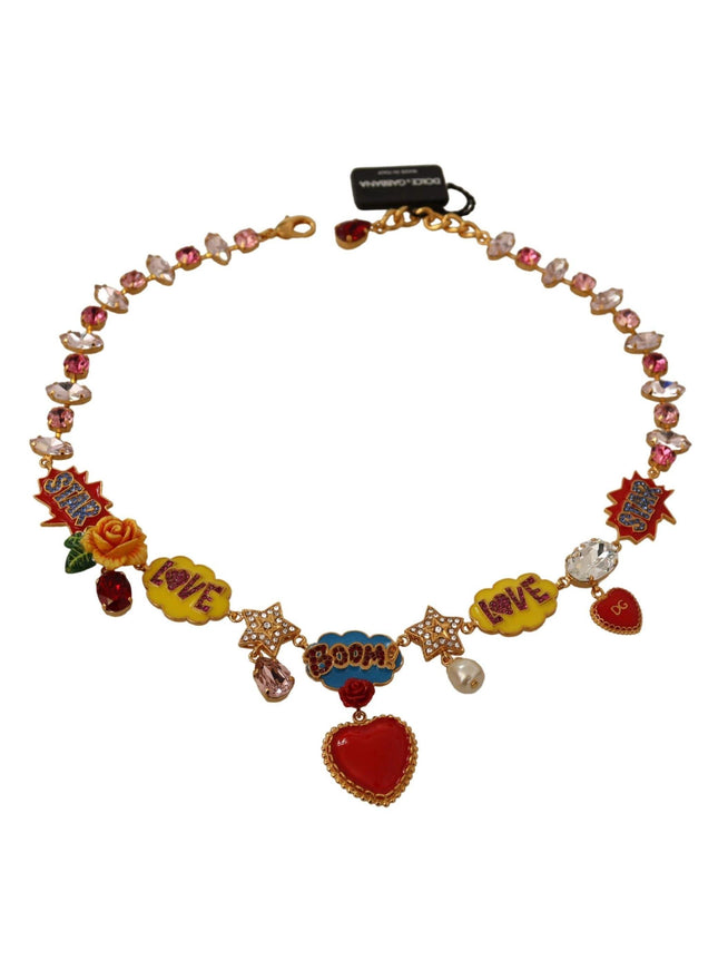 Dolce & Gabbana Rose Heart Star Chain Pink Red Gold Crystal Necklace - Ellie Belle