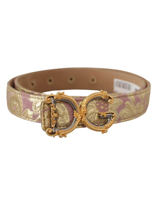 Dolce & Gabbana Rose Pink Jacquard DG Logo Gold Metal Buckle Belt - Ellie Belle