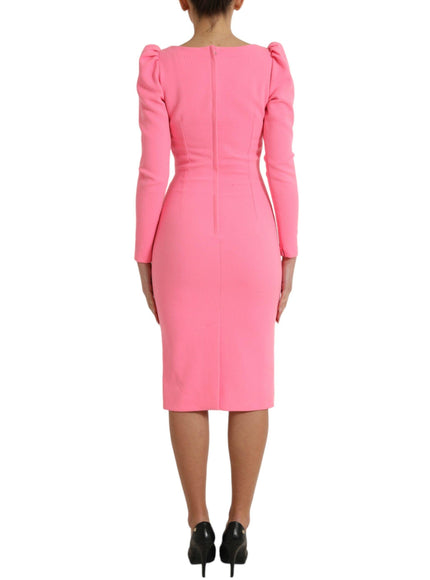 Dolce & Gabbana Rose Pink Long Sleeves Bodycon Midi Dress - Ellie Belle