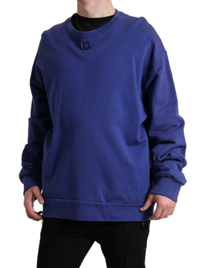 Dolce & Gabbana Royal Blue Cotton Crewneck Pullover Sweater - Ellie Belle