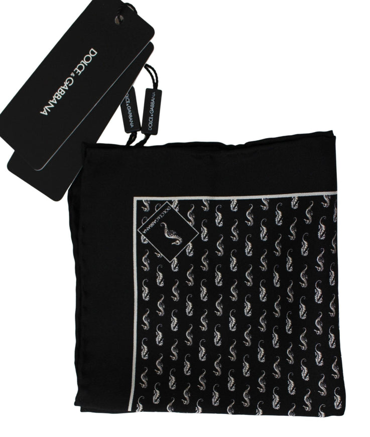 Dolce & Gabbana Scarf Black Seahorse Print Silk Handkerchief - Ellie Belle