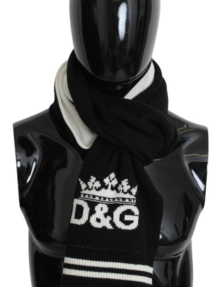 Dolce & Gabbana Scarf Black White D&G Crown Knitted Neck Wrap - Ellie Belle