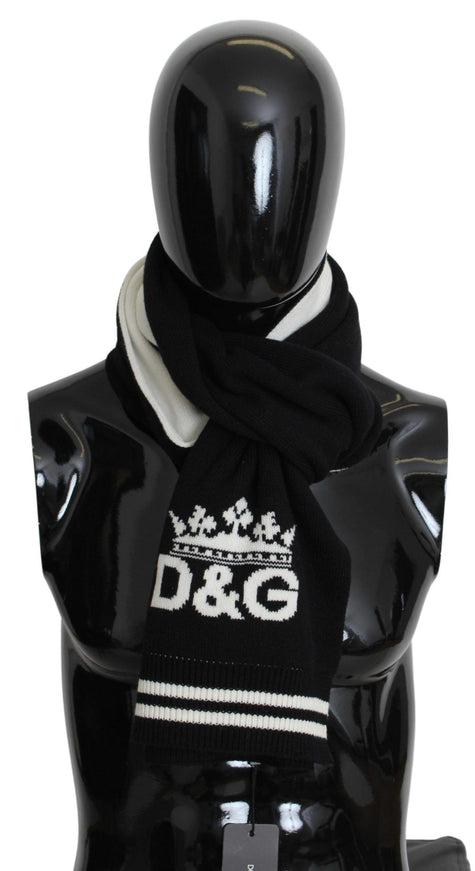 Dolce & Gabbana Scarf Black White D&G Crown Knitted Neck Wrap - Ellie Belle