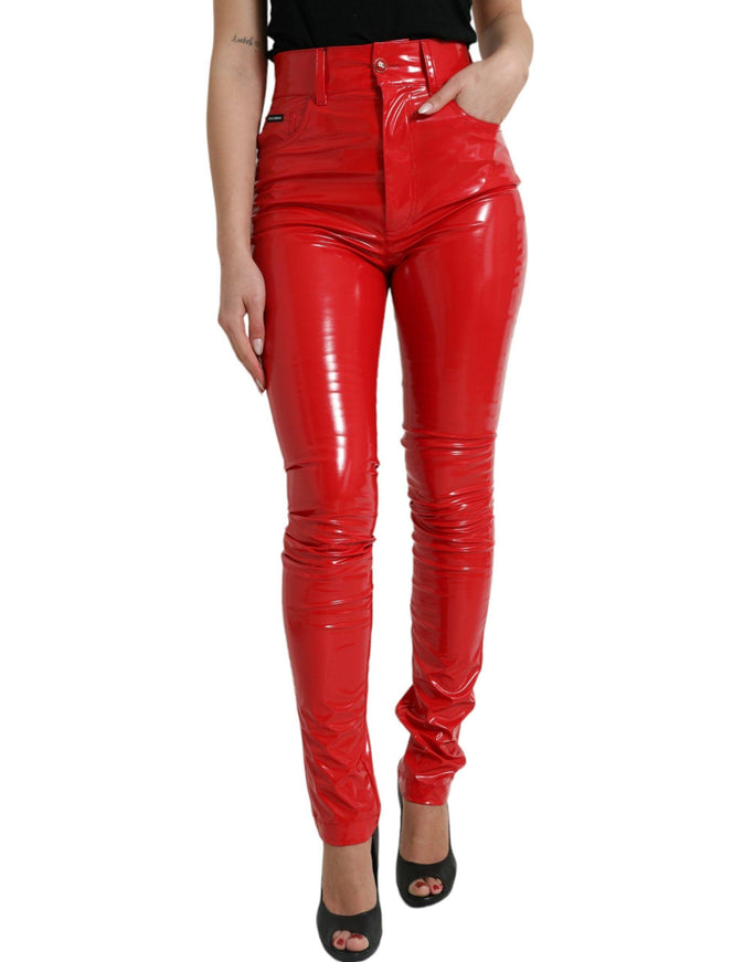 Dolce & Gabbana Shiny Red High Waist Skinny Pants - Ellie Belle