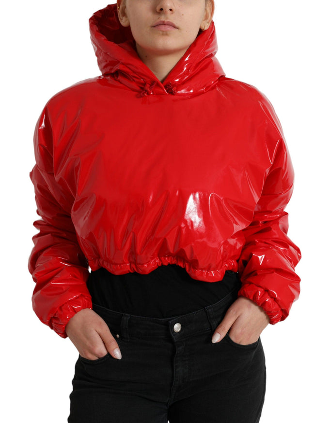 Dolce & Gabbana Shiny Red Hooded Cropped Short Coat Jacket - Ellie Belle