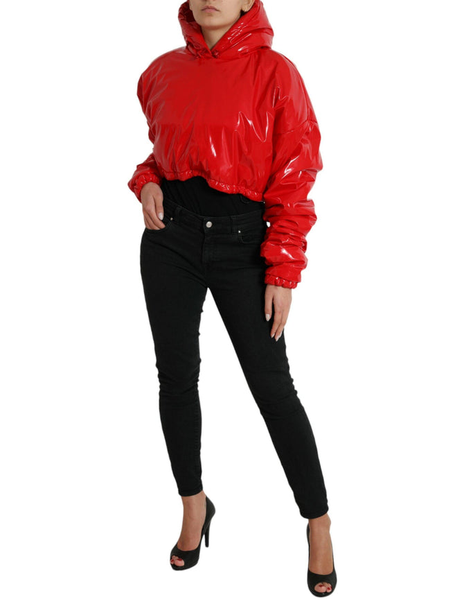 Dolce & Gabbana Shiny Red Hooded Cropped Short Coat Jacket - Ellie Belle