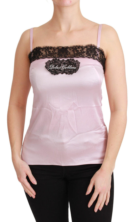 Dolce & Gabbana Silk Black Lace Top Pink Tank Blouse