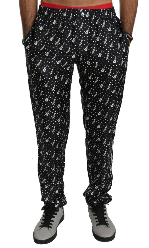 Dolce & Gabbana Silk Black Musical Instrument Trouser Pants - Ellie Belle