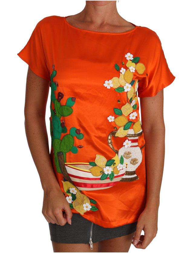 Dolce & Gabbana Silk Orange Lemon Crystal T-shirt Top - Ellie Belle