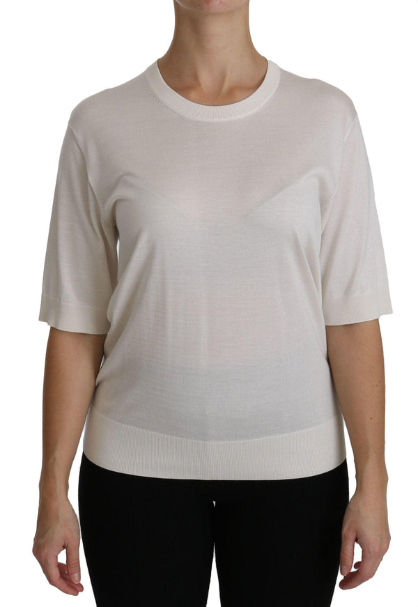 Dolce & Gabbana Silk White Crew Neck Short Sleeve Top Blouse