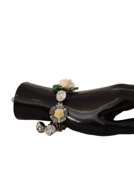 Dolce & Gabbana Silver Brass Chain Clear Crystal Floral Bracelet - Ellie Belle