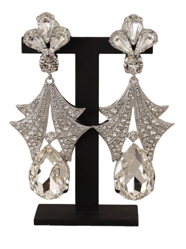 Dolce & Gabbana Silver Brass Clear Crystal Clip-on Jewelry Dangling Earrings - Ellie Belle