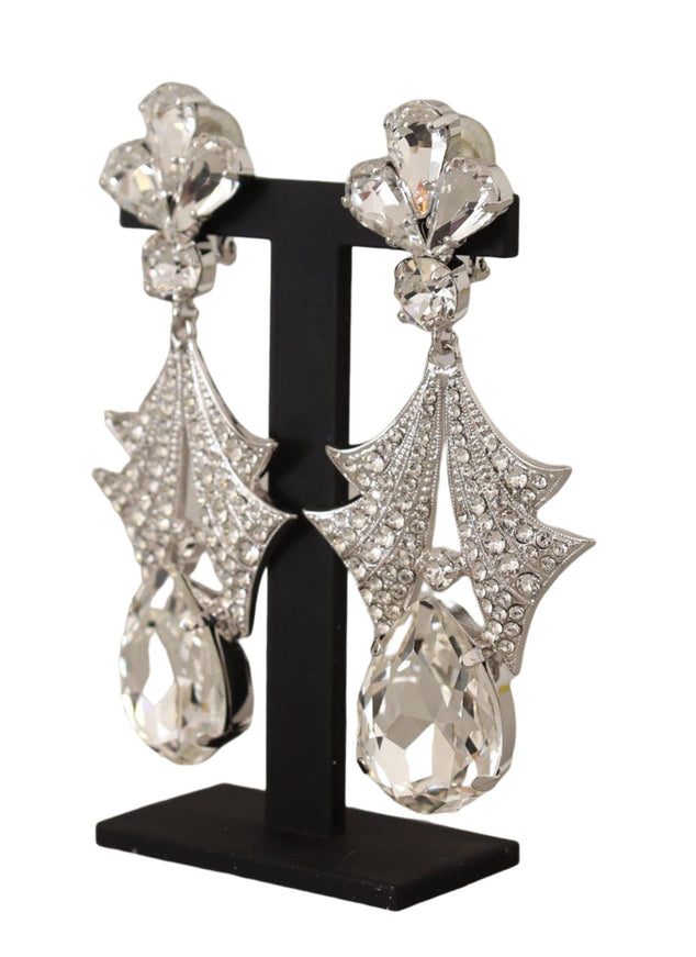 Dolce & Gabbana Silver Brass Clear Crystal Clip-on Jewelry Dangling Earrings - Ellie Belle