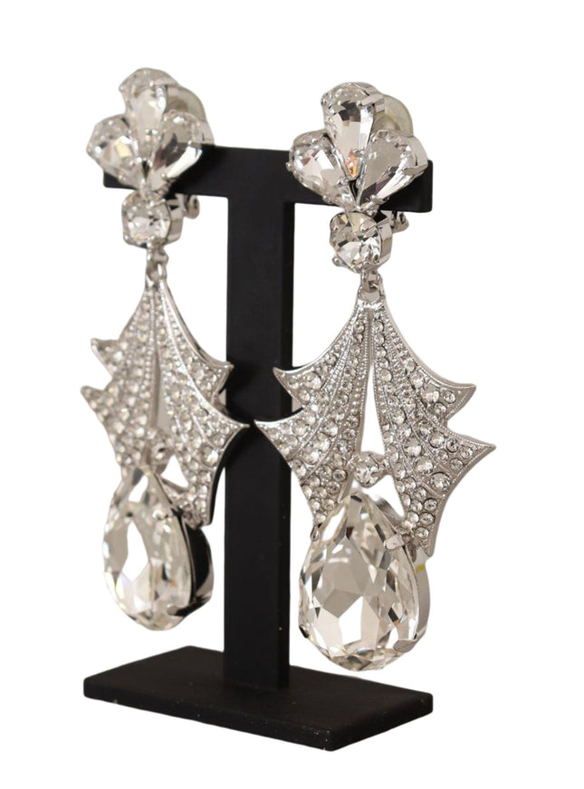 Dolce & Gabbana Silver Brass Clear Crystal Clip-on Jewelry Dangling Earrings - Ellie Belle