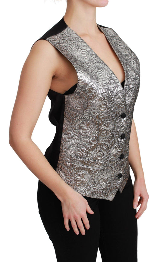 Dolce & Gabbana Silver Brocade Sleeveless Metallic Top