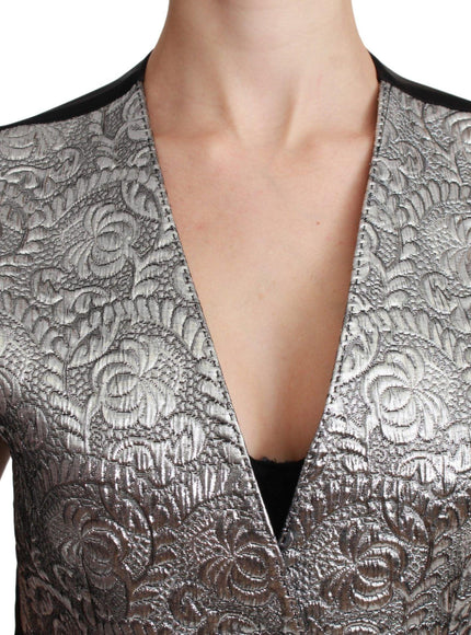 Dolce & Gabbana Silver Brocade Sleeveless Metallic Top - Ellie Belle