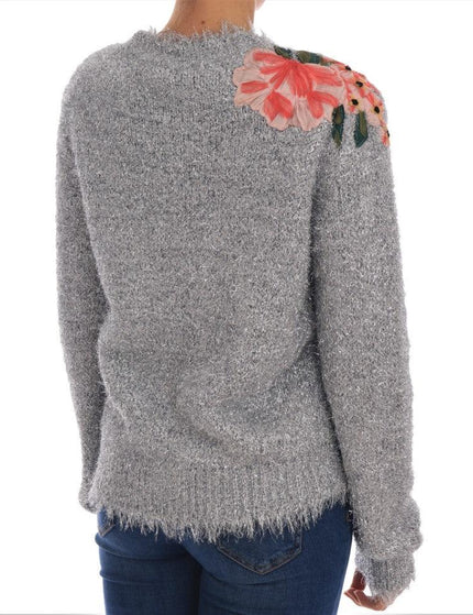 Dolce & Gabbana Silver Cardigan Floral Applique Sweater