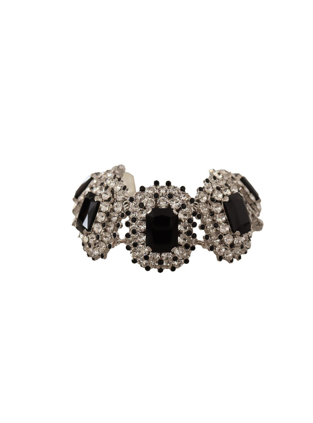 Dolce & Gabbana Silver Chain Black Clear Crystal Choker Pendant Necklace - Ellie Belle