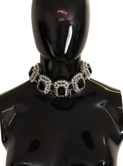 Dolce & Gabbana Silver Chain Black Clear Crystal Choker Pendant Necklace - Ellie Belle