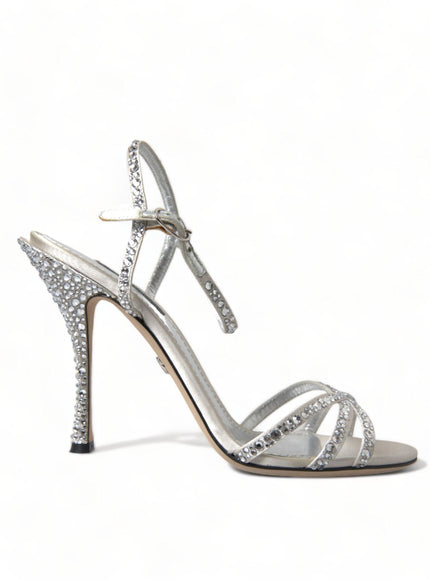 Dolce & Gabbana Silver Crystal Ankle Strap Sandals Shoes