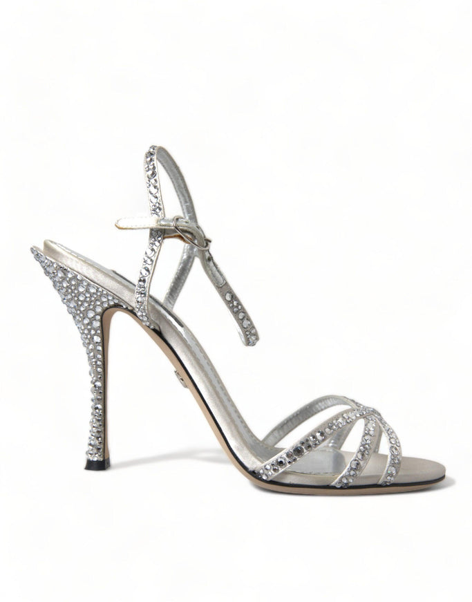 Dolce & Gabbana Silver Crystal Ankle Strap Sandals Shoes - Ellie Belle