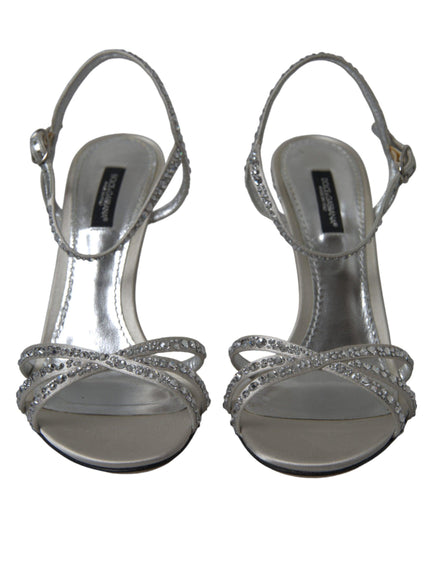 Dolce & Gabbana Silver Crystal Ankle Strap Sandals Shoes