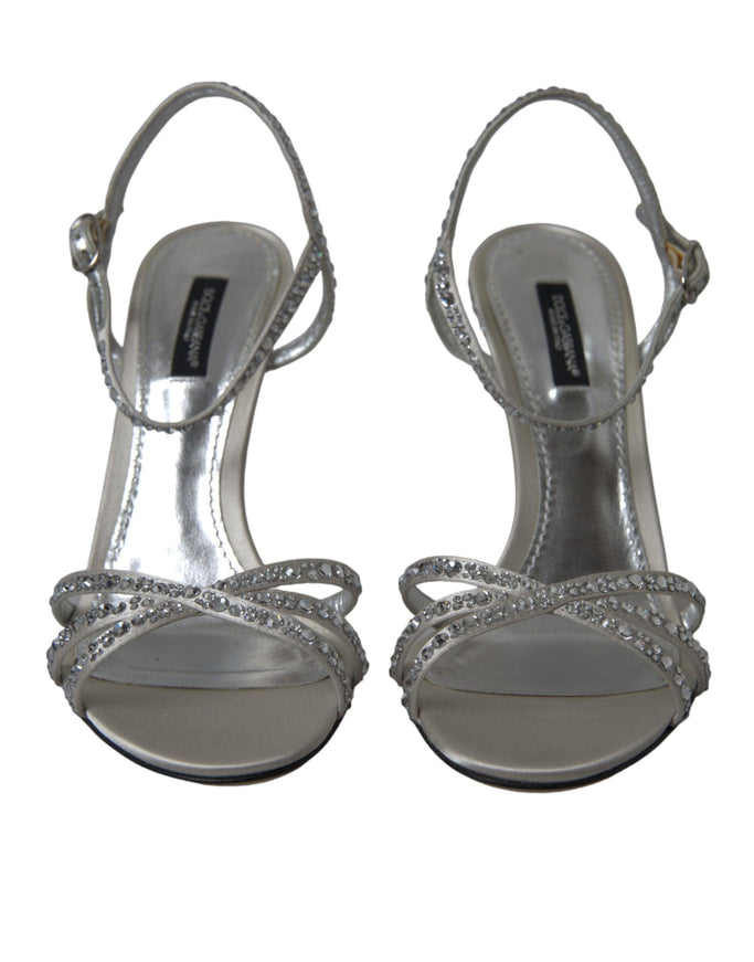 Dolce & Gabbana Silver Crystal Ankle Strap Sandals Shoes - Ellie Belle