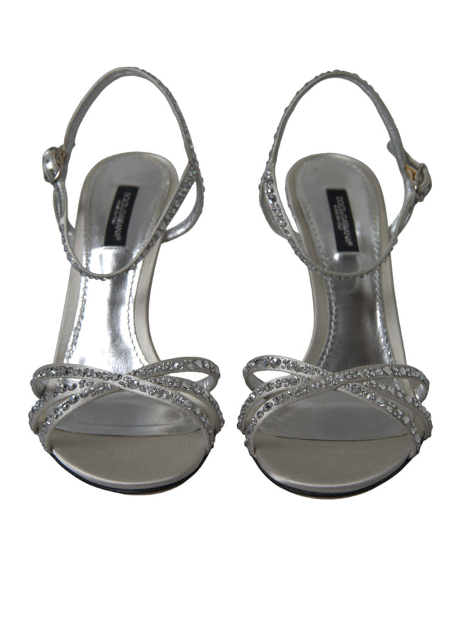 Dolce & Gabbana Silver Crystal Ankle Strap Sandals Shoes - Ellie Belle