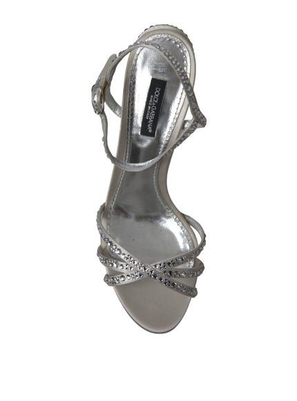 Dolce & Gabbana Silver Crystal Ankle Strap Sandals Shoes