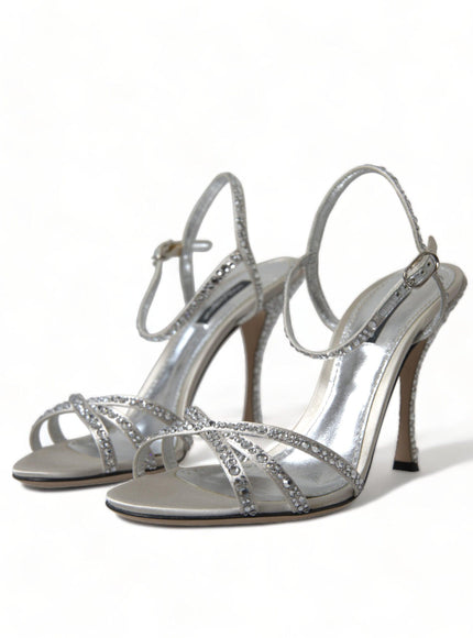 Dolce & Gabbana Silver Crystal Ankle Strap Sandals Shoes