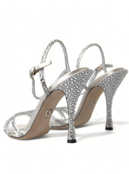 Dolce & Gabbana Silver Crystal Ankle Strap Sandals Shoes