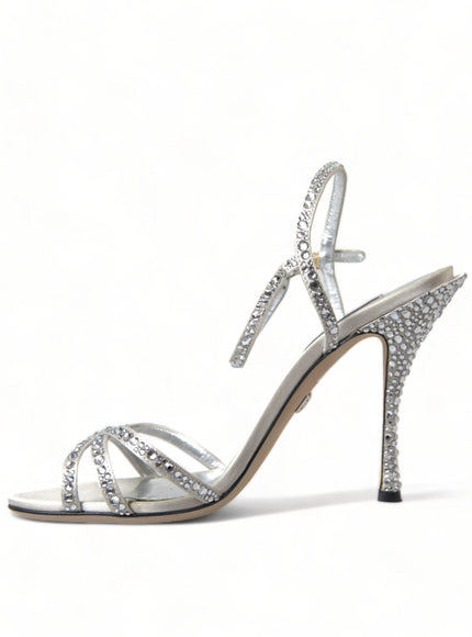 Dolce & Gabbana Silver Crystal Ankle Strap Sandals Shoes