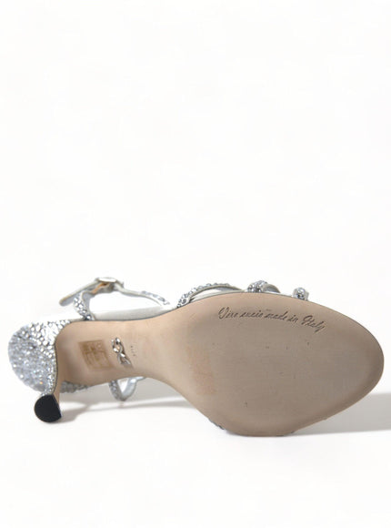Dolce & Gabbana Silver Crystal Ankle Strap Sandals Shoes