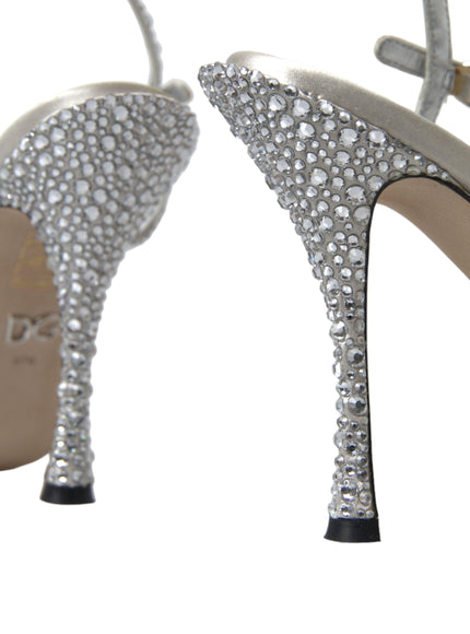 Dolce & Gabbana Silver Crystal Ankle Strap Sandals Shoes