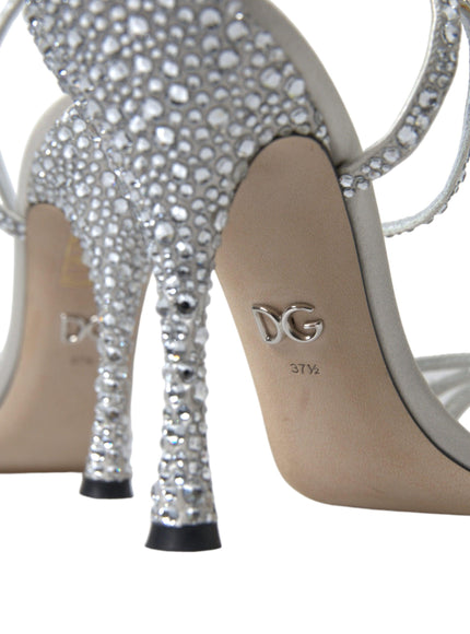 Dolce & Gabbana Silver Crystal Ankle Strap Sandals Shoes