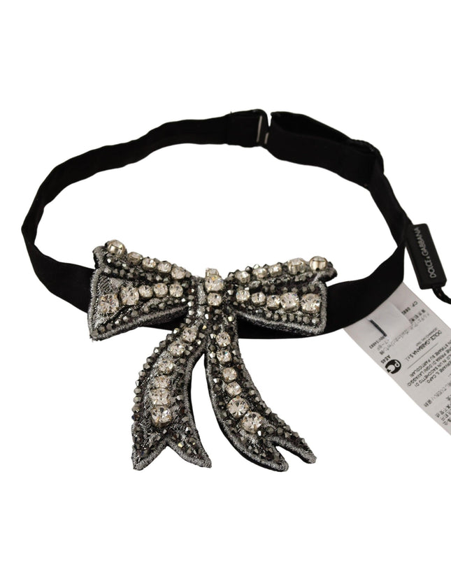 Dolce & Gabbana Silver Crystal Beaded 100% Silk Catwalk Xmas Junior Bowtie - Ellie Belle