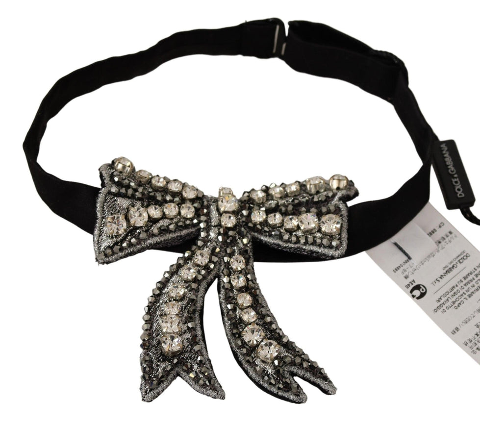 Dolce & Gabbana Silver Crystal Beaded 100% Silk Catwalk Xmas Junior Bowtie - Ellie Belle