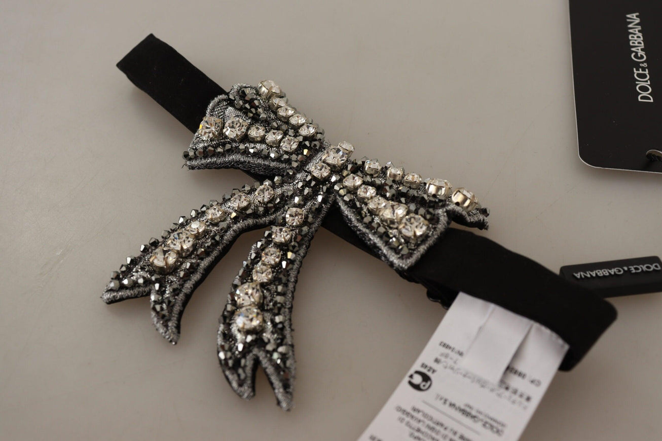 Dolce & Gabbana Silver Crystal Beaded 100% Silk Catwalk Xmas Junior Bowtie - Ellie Belle