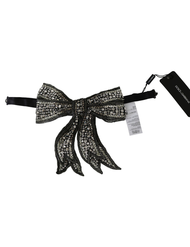 Dolce & Gabbana Silver Crystal Beaded Sequined 100% Silk Catwalk Necklace Bowtie - Ellie Belle