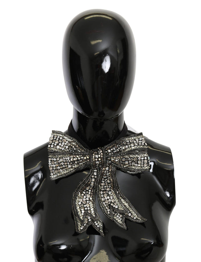 Dolce & Gabbana Silver Crystal Beaded Sequined 100% Silk Catwalk Necklace Bowtie - Ellie Belle