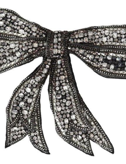 Dolce & Gabbana Silver Crystal Beaded Sequined Catwalk Necklace Bowtie - Ellie Belle