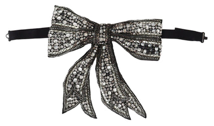 Dolce & Gabbana Silver Crystal Beaded Sequined Catwalk Necklace Bowtie - Ellie Belle