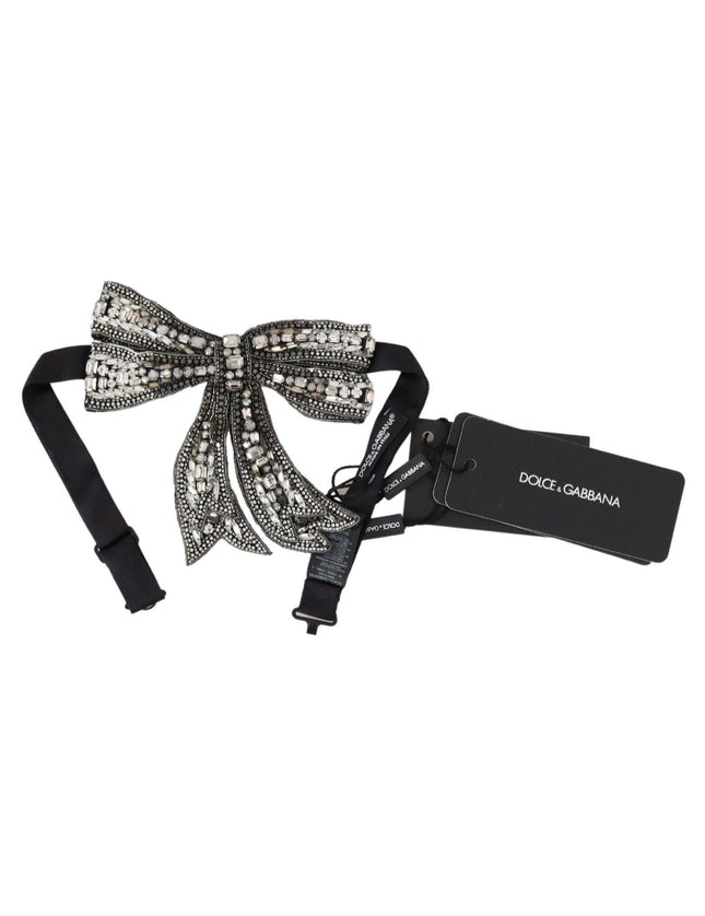 Dolce & Gabbana Silver Crystal Beaded Sequined Silk Catwalk Necklace Bowtie - Ellie Belle