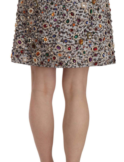 Dolce & Gabbana Silver Crystal Bow High Waist Mini Skirt - Ellie Belle